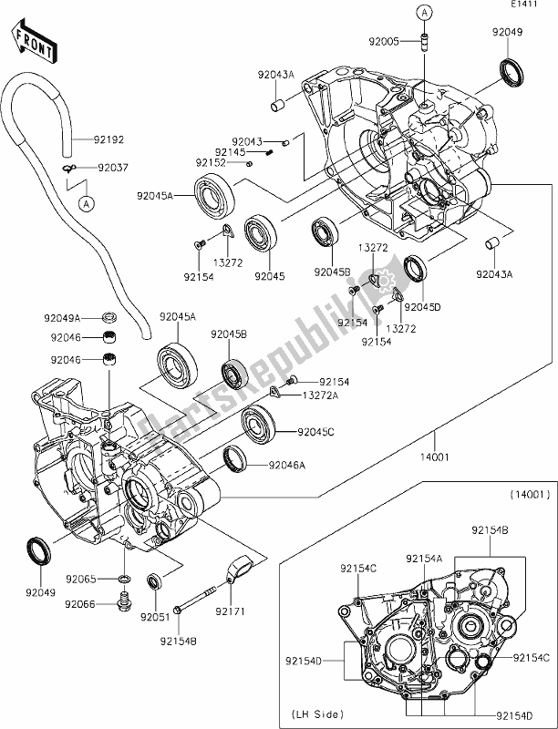 Todas las partes para 14 Crankcase de Kawasaki KX 250 2020