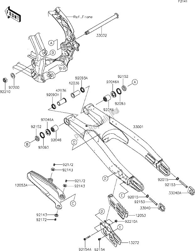 All parts for the 27 Swingarm of the Kawasaki KX 250 2020