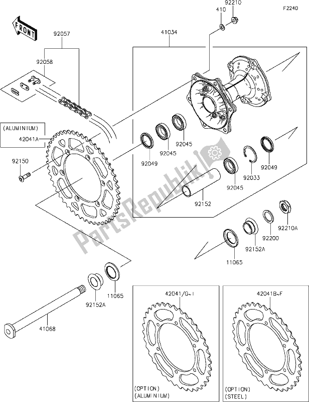 All parts for the 34 Rear Hub of the Kawasaki KX 250 2020