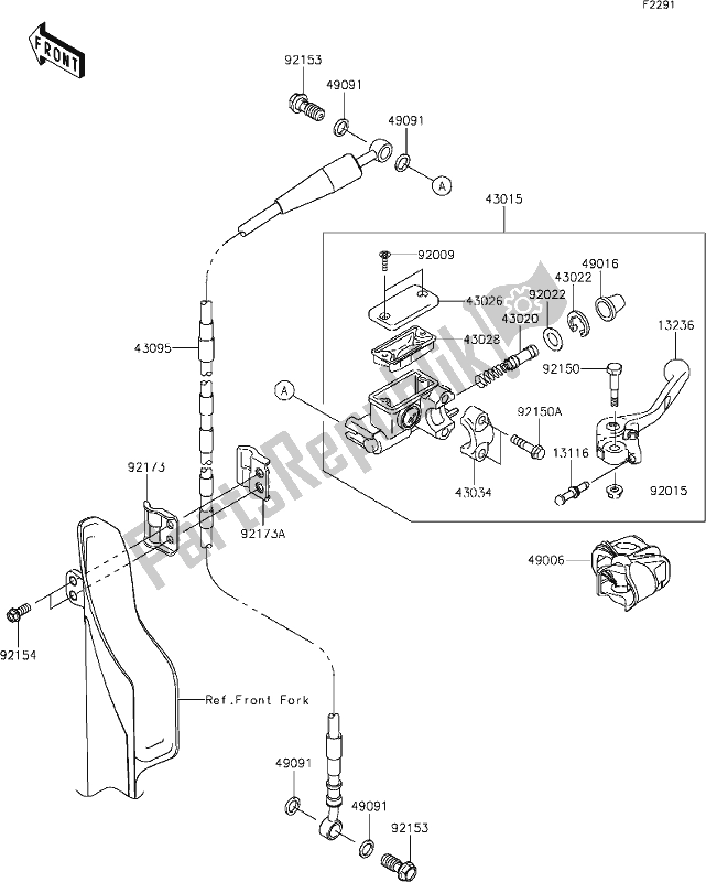 All parts for the 37 Front Master Cylinder of the Kawasaki KX 250 2020