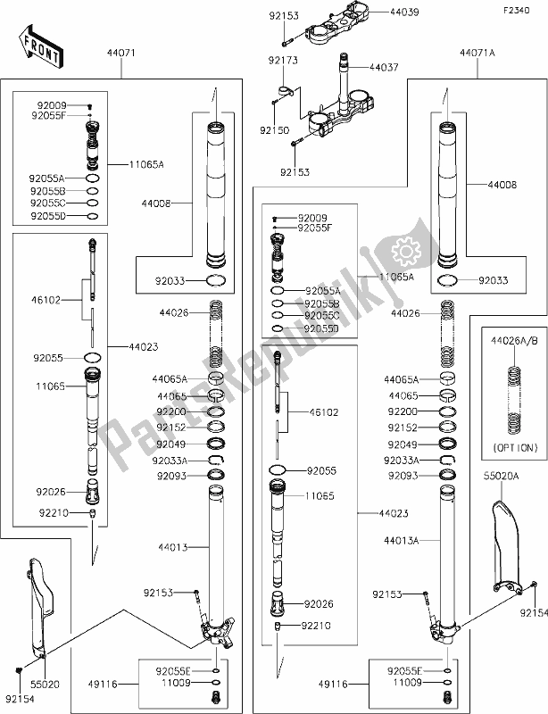 All parts for the 42-1front Fork of the Kawasaki KX 250 2020