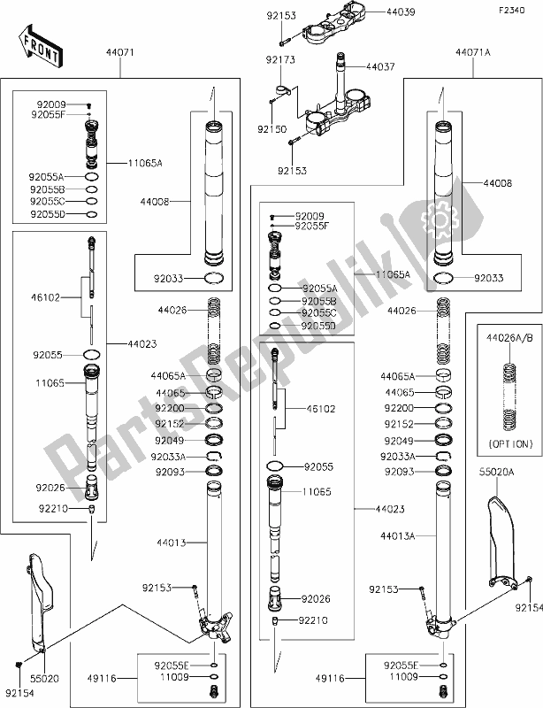 Todas las partes para 42 Front Fork de Kawasaki KX 250 2020