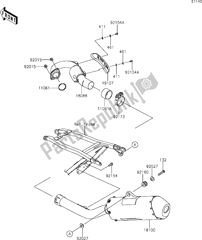 All parts for the 5 Muffler(s) of the Kawasaki KX 250 2020