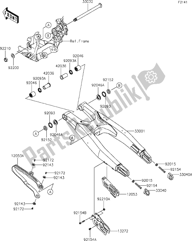 Alle onderdelen voor de 27 Swingarm van de Kawasaki KX 250 2021
