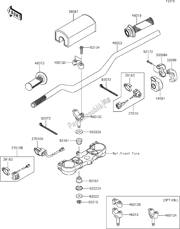 All parts for the 41 Handlebar of the Kawasaki KX 250 2021