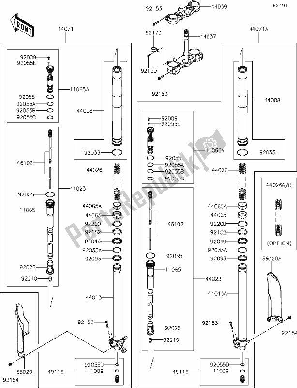 Toutes les pièces pour le 42-1front Fork du Kawasaki KX 250 2021