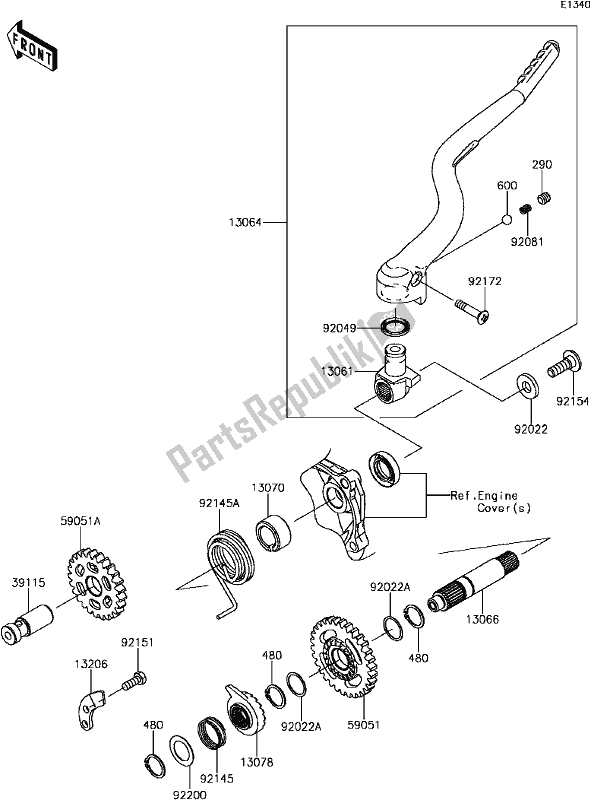 Tutte le parti per il B-12kickstarter Mechanism del Kawasaki KX 250F 2017