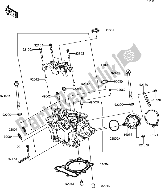 Alle onderdelen voor de B-3 Cylinder Head van de Kawasaki KX 250F 2017