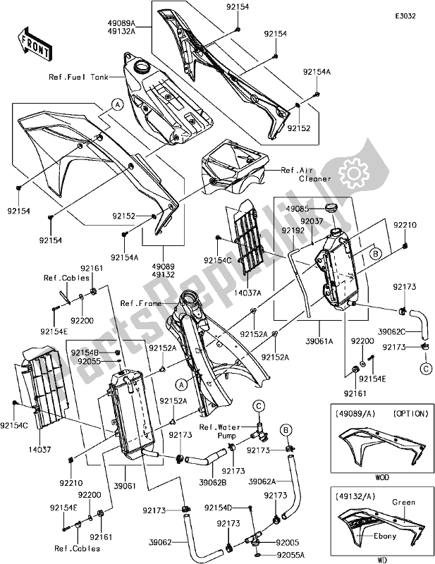 Tutte le parti per il C-14radiator del Kawasaki KX 250F 2017