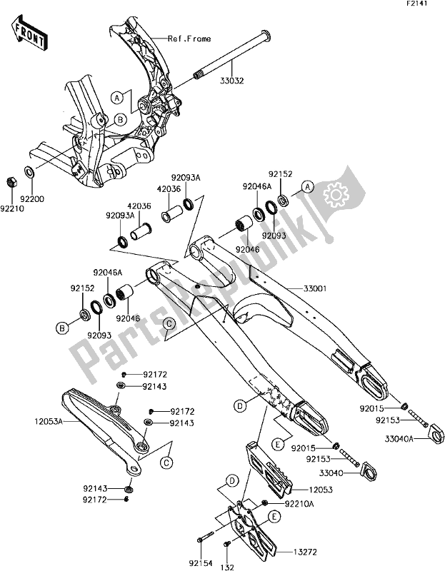 Alle onderdelen voor de D-6 Swingarm van de Kawasaki KX 250F 2017