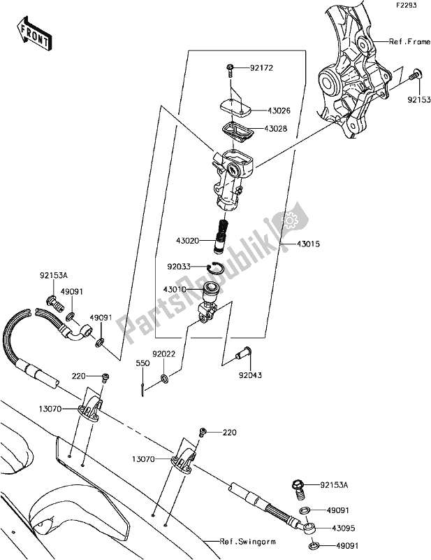 Alle onderdelen voor de E-6 Rear Master Cylinder van de Kawasaki KX 250F 2017