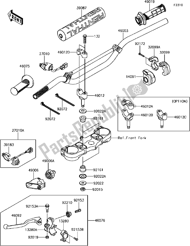 Alle onderdelen voor de E-8 Handlebar van de Kawasaki KX 250F 2017