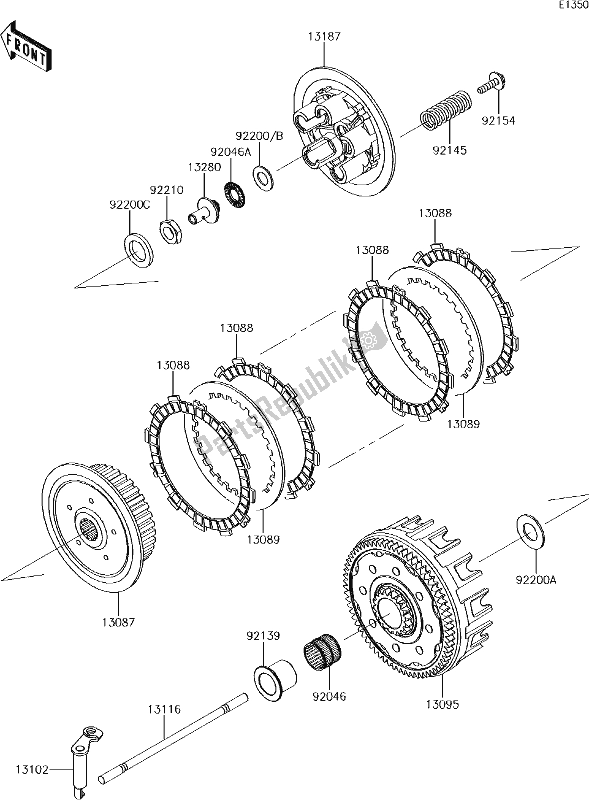 All parts for the 10 Clutch of the Kawasaki KX 250F 2018