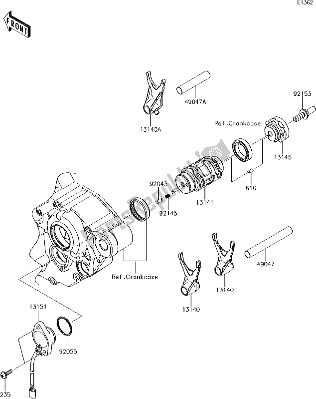 Todas as partes de 12 Gear Change Drum/shift Fork(s) do Kawasaki KX 250F 2018