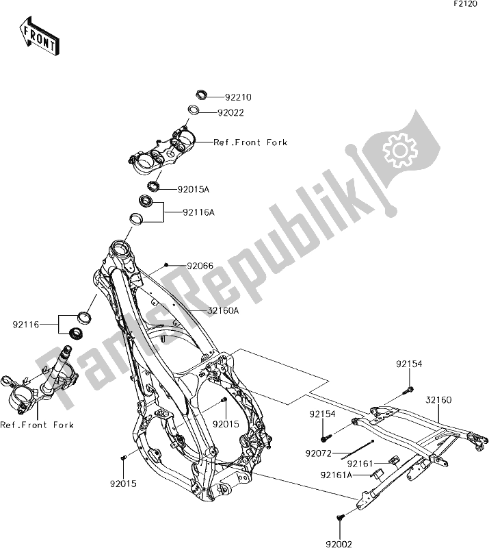 Alle onderdelen voor de 24 Frame van de Kawasaki KX 250F 2018