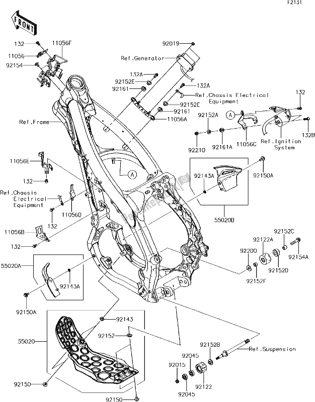 All parts for the 26 Frame Fittings of the Kawasaki KX 250F 2018