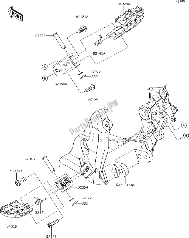 All parts for the 29 Footrests of the Kawasaki KX 250F 2018