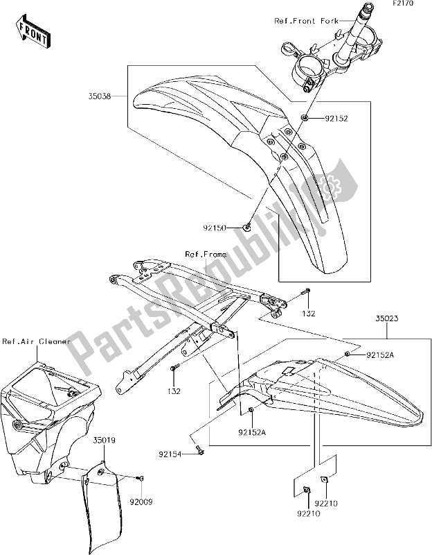 Alle onderdelen voor de 30 Fenders van de Kawasaki KX 250F 2018