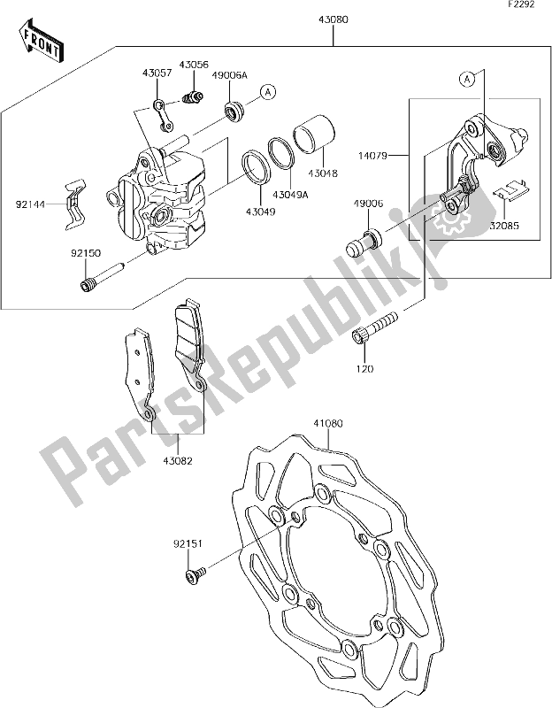 All parts for the 38 Front Brake of the Kawasaki KX 250F 2018