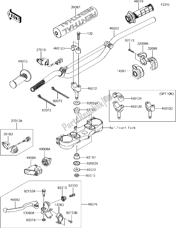 All parts for the 41 Handlebar of the Kawasaki KX 250F 2018