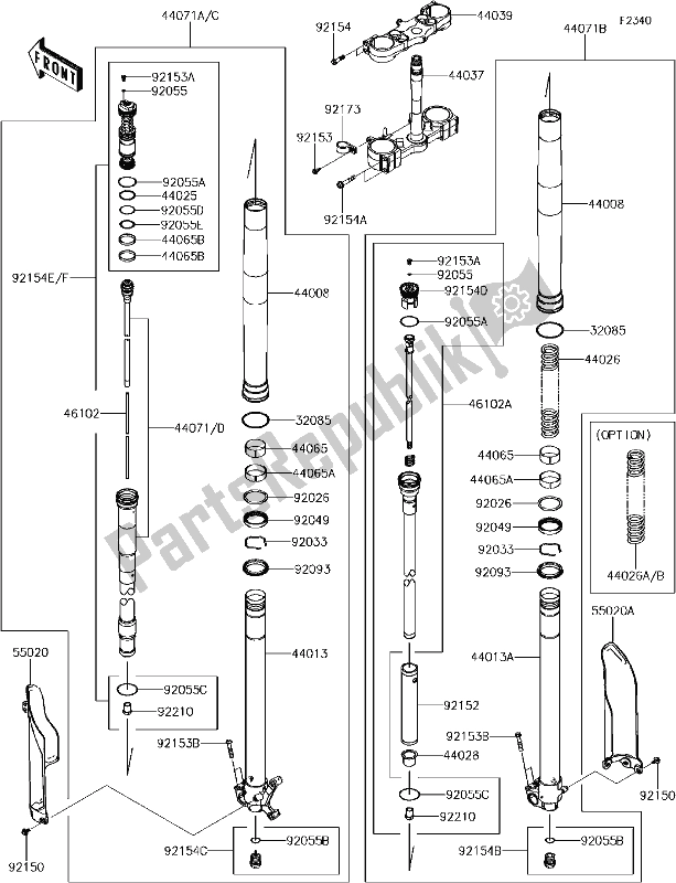 All parts for the 42-1front Fork of the Kawasaki KX 250F 2018