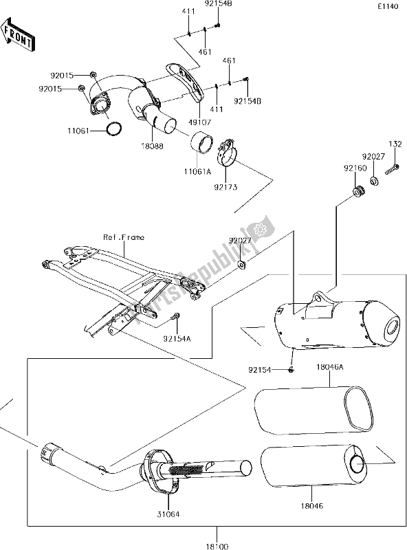 Toutes les pièces pour le 5 Muffler(s) du Kawasaki KX 250F 2018