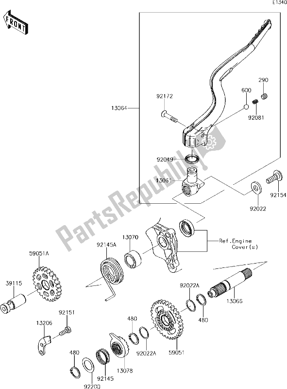 Tutte le parti per il 9 Kickstarter Mechanism del Kawasaki KX 250F 2018