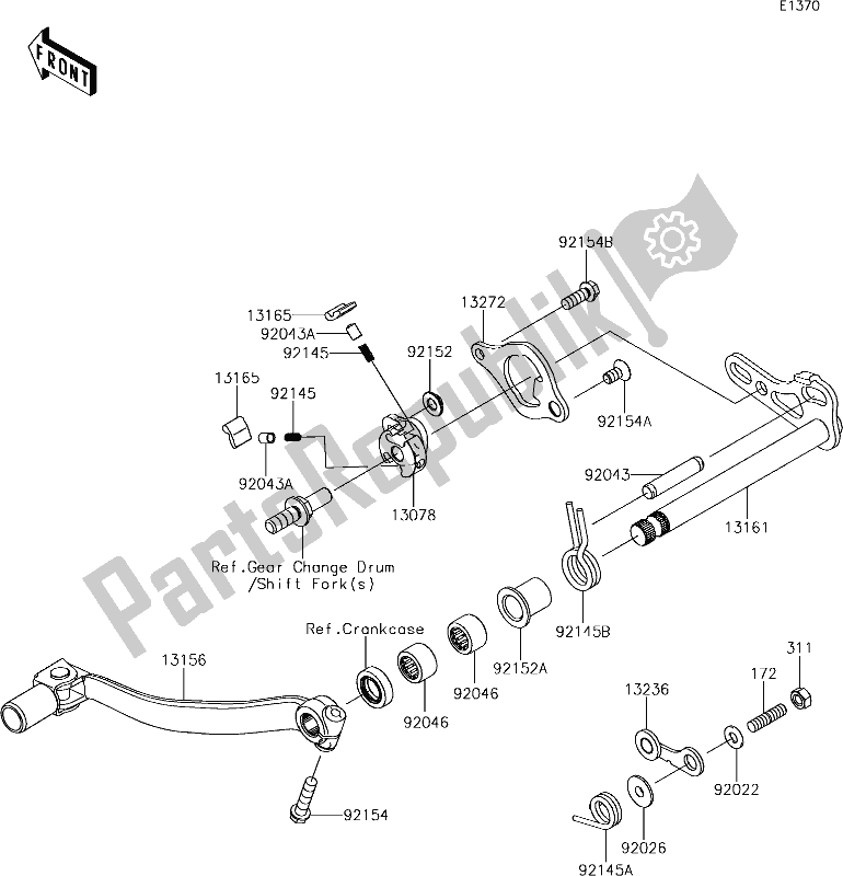 Alle onderdelen voor de 13 Gear Change Mechanism van de Kawasaki KX 250F 2019