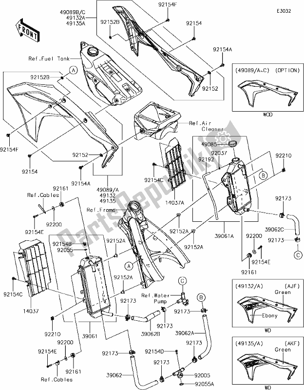All parts for the 23 Radiator of the Kawasaki KX 250F 2019