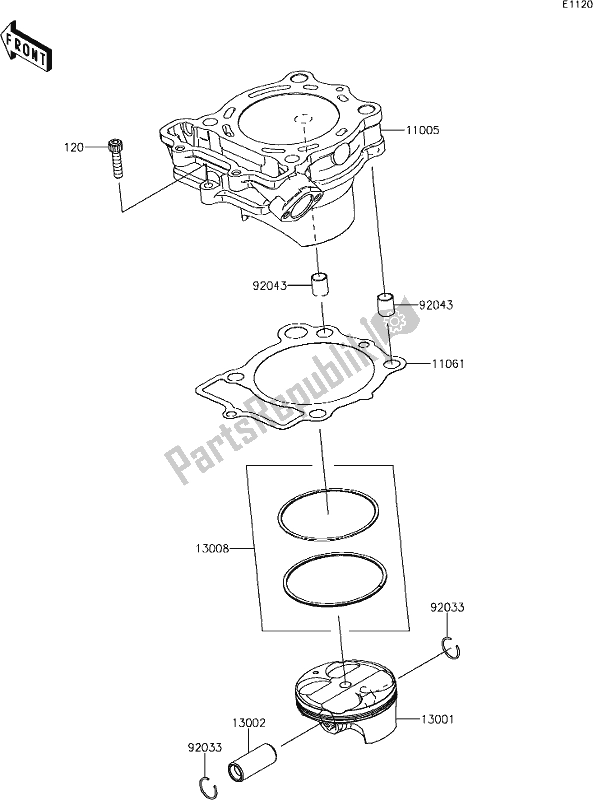 Alle onderdelen voor de 3 Cylinder/piston(s) van de Kawasaki KX 250F 2019