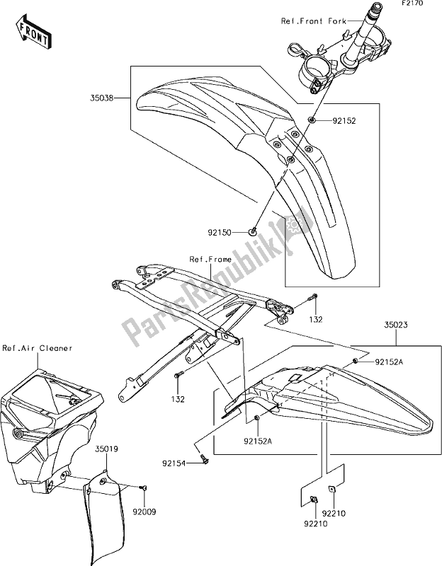 Tutte le parti per il 30 Fenders del Kawasaki KX 250F 2019