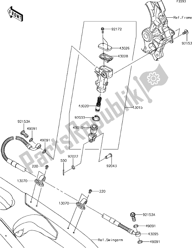 Toutes les pièces pour le 39 Rear Master Cylinder du Kawasaki KX 250F 2019