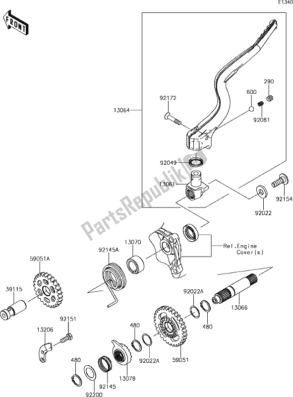 Alle onderdelen voor de 9 Kickstarter Mechanism van de Kawasaki KX 250F 2019