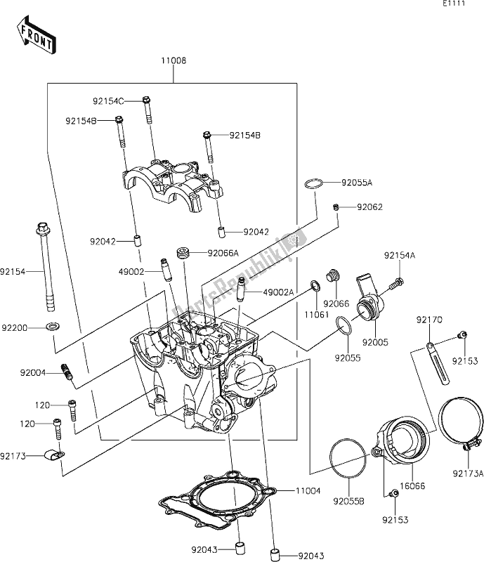 All parts for the 1 Cylinder Head of the Kawasaki KX 250X 2021