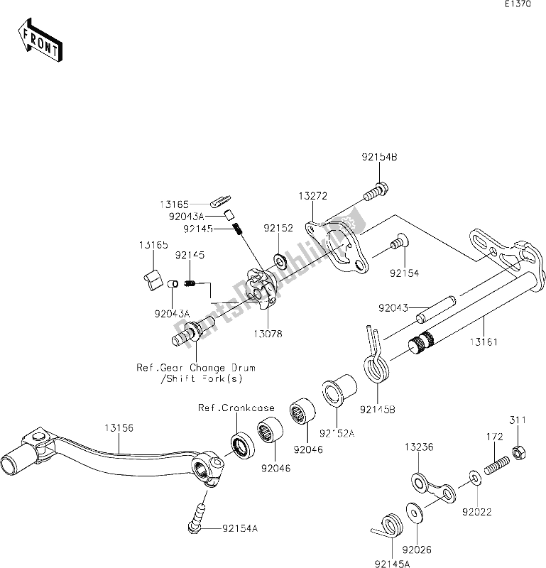 All parts for the 12 Gear Change Mechanism of the Kawasaki KX 250X 2021