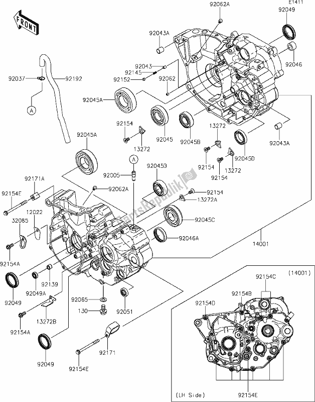 Alle onderdelen voor de 13 Crankcase van de Kawasaki KX 250X 2021