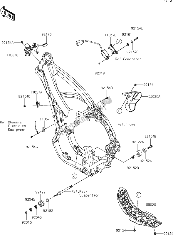 All parts for the 26 Frame Fittings of the Kawasaki KX 250X 2021