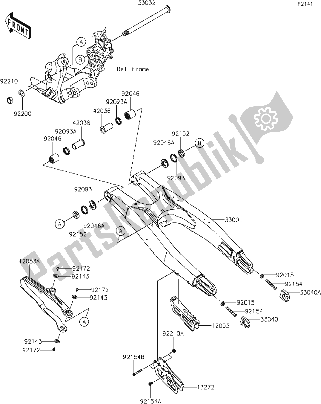All parts for the 27 Swingarm of the Kawasaki KX 250X 2021