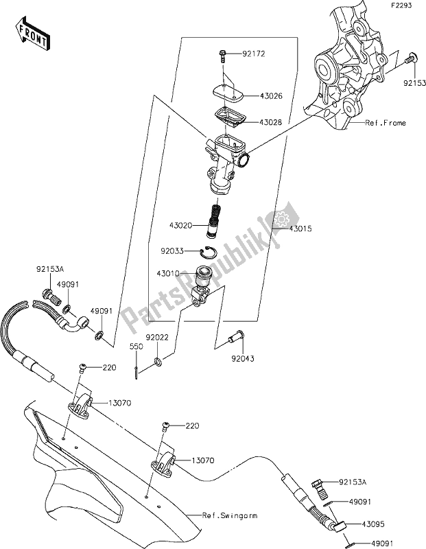 All parts for the 39 Rear Master Cylinder of the Kawasaki KX 250X 2021