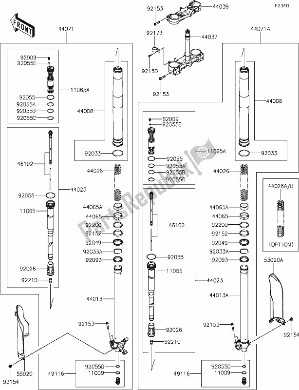 Alle onderdelen voor de 42-1front Fork van de Kawasaki KX 250X 2021