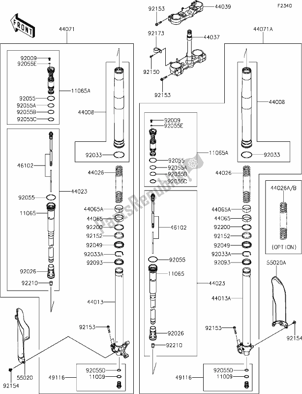 Toutes les pièces pour le 42-1front Fork du Kawasaki KX 250X 2021