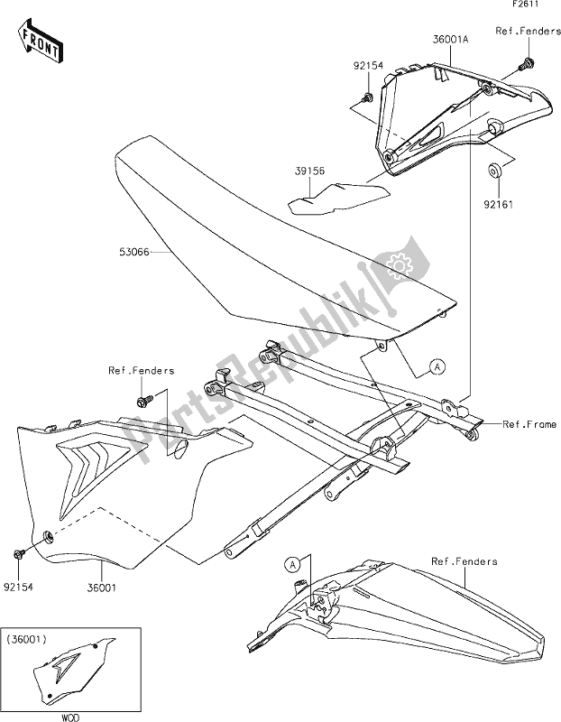 All parts for the 46 Side Covers of the Kawasaki KX 250X 2021