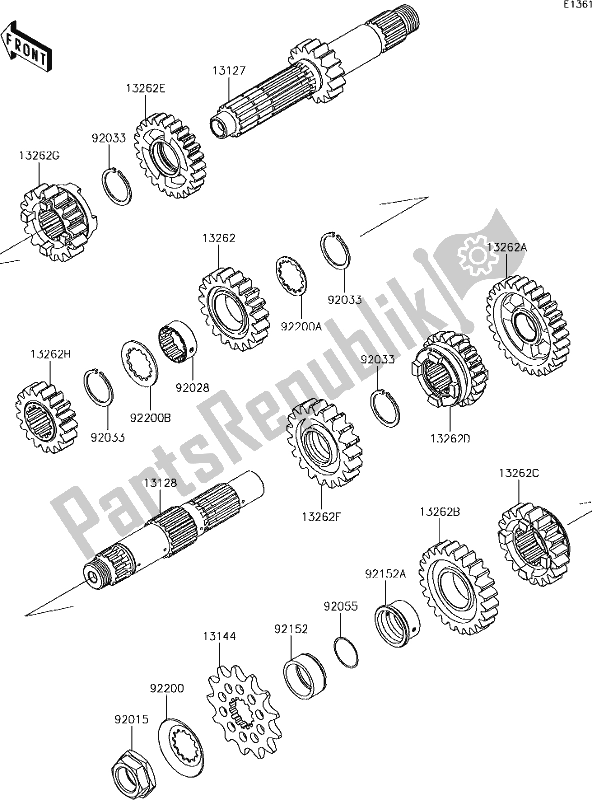 All parts for the 10 Transmission of the Kawasaki KX 450 2019