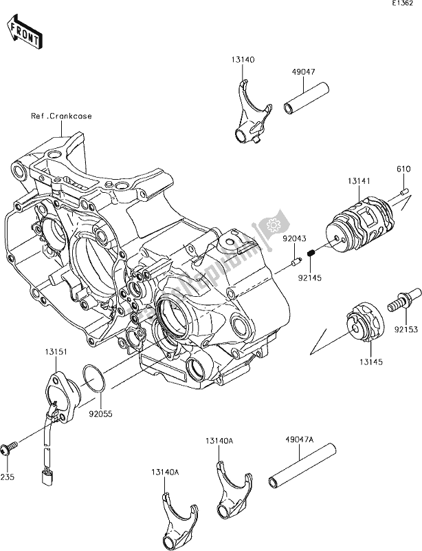 All parts for the 11 Gear Change Drum/shift Fork(s) of the Kawasaki KX 450 2019