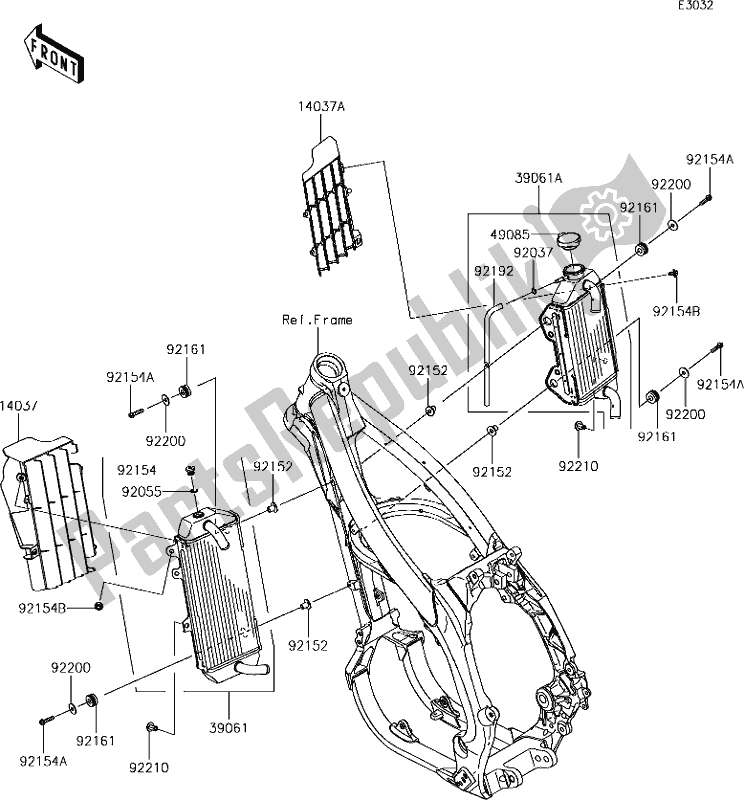 All parts for the 24 Radiator of the Kawasaki KX 450 2019