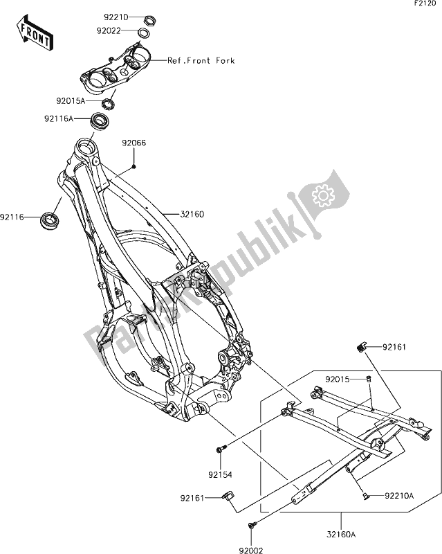 All parts for the 27 Frame of the Kawasaki KX 450 2019