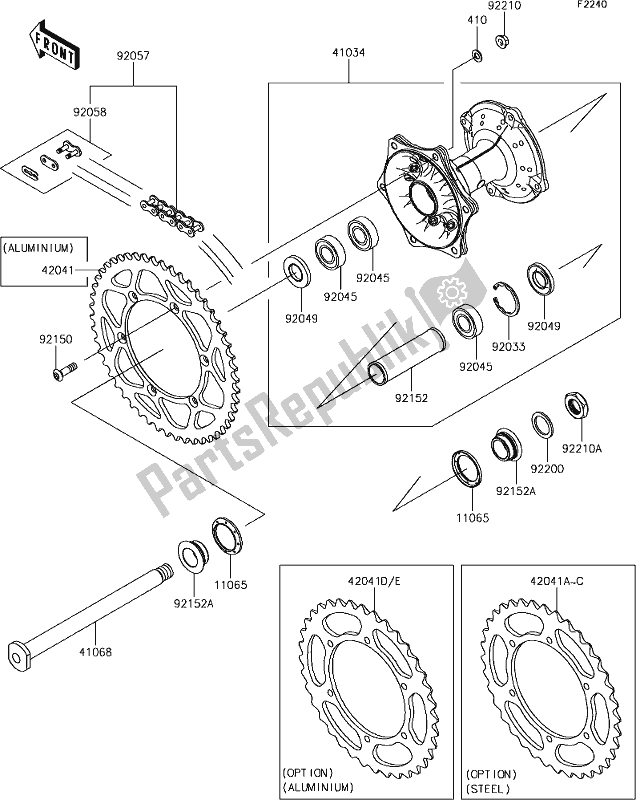 All parts for the 36 Rear Hub of the Kawasaki KX 450 2019