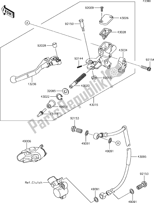 Tutte le parti per il 45 Clutch Master Cylinder del Kawasaki KX 450 2019