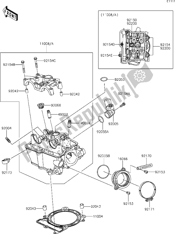 Alle onderdelen voor de 1 Cylinder Head van de Kawasaki KX 450 2020