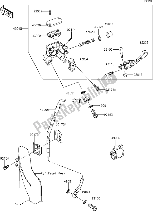 Alle onderdelen voor de 39 Front Master Cylinder van de Kawasaki KX 450 2020